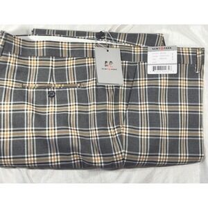 Kent & Park Men's Charcoal Plaid Polyester Dress Pants #PL124 - Sz 50Wx32L